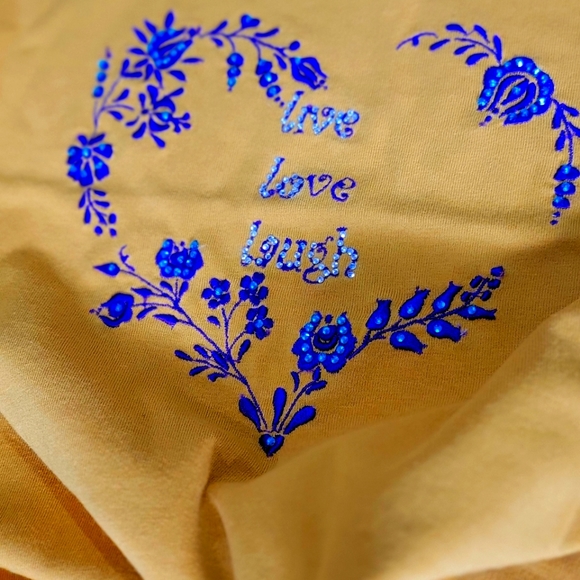 Woman embroidered T-shirt with rhinestones "Live-Love-Laugh" - Picture 3 of 9